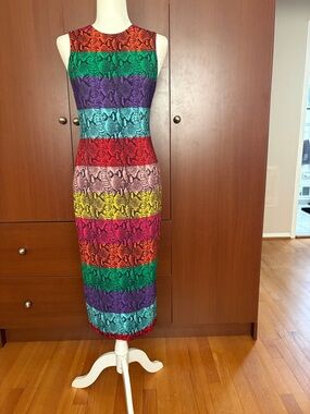 Alice + Olivia Multicolor Striped Snake-Print Maxi Dress